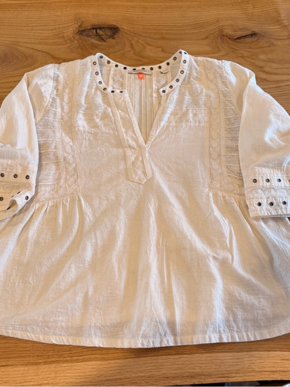 Scotch & Soda White Eyelet Peasant Tunic with Grommet Trim